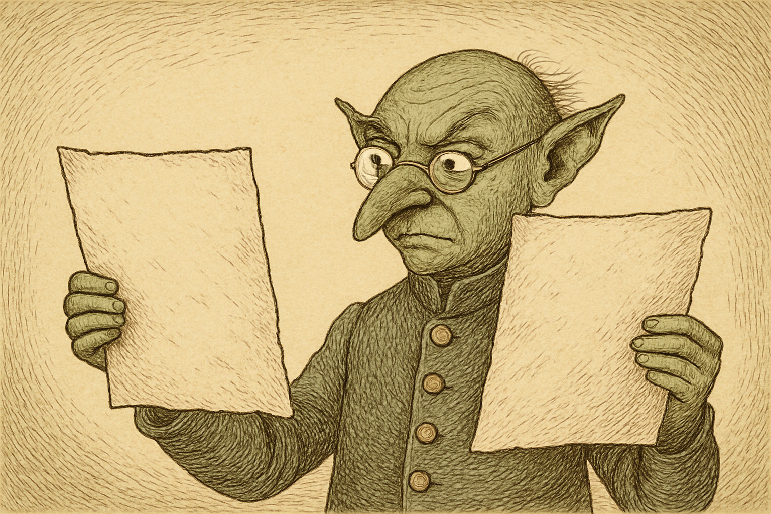 The Goblin, comparing two suspiciously similar pages.