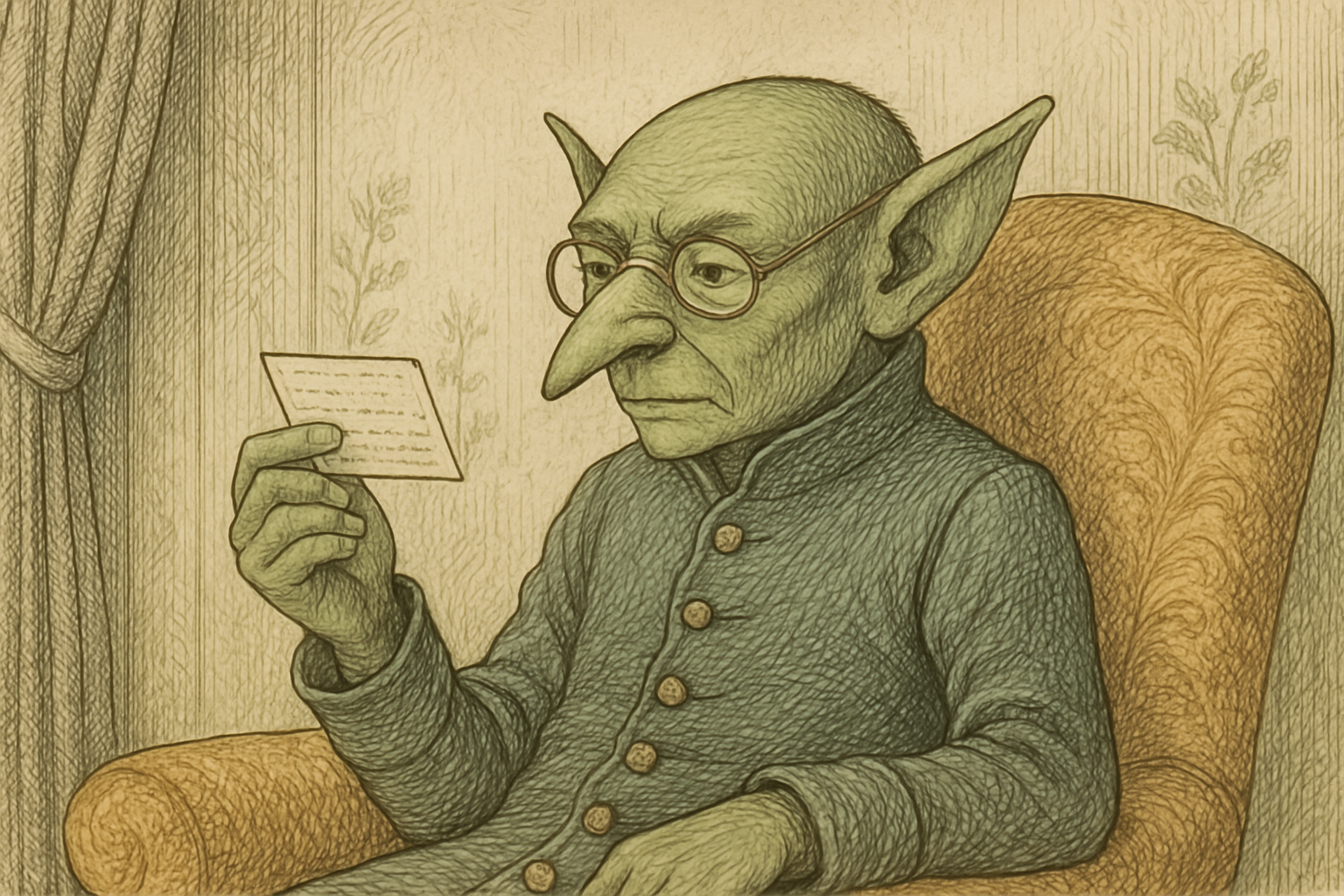 The Goblin, considering a card.